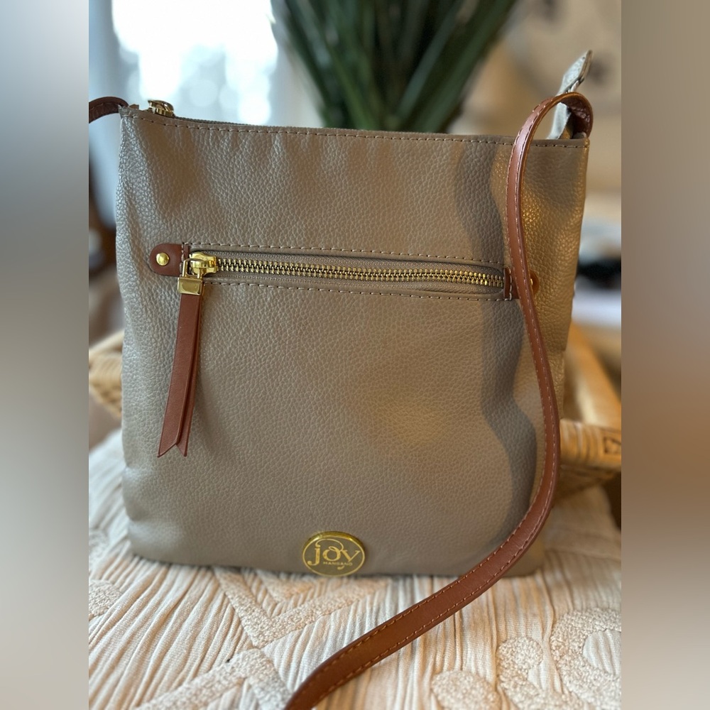 Taupe Leather Joy Mangano Crossbody Bag